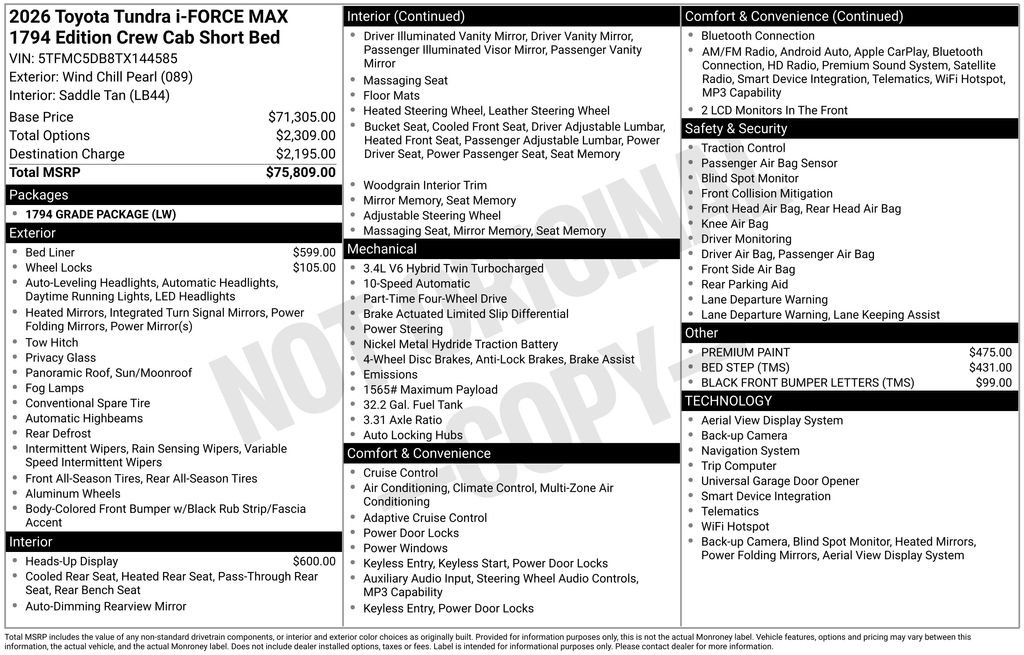 New 2026 Wind Chill Pearl <sup>1</sup> Toyota Tundra 1794 Edition image 7