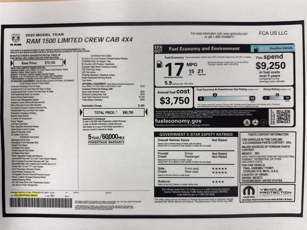 Used 2025 RAM Ram 1500 Pickup Limited with VIN 1C6SRFHP5SN586825 for sale in Kansas City