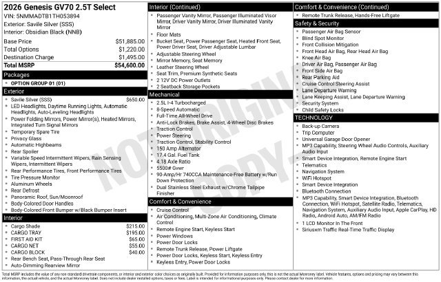 New 2026 Silver Genesis 2.5T Select image 26