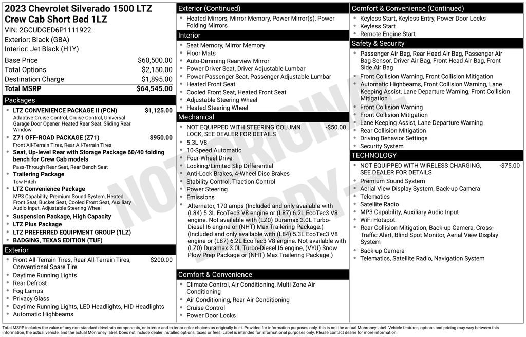 Used 2023 BLACK Chevrolet LTZ image 1