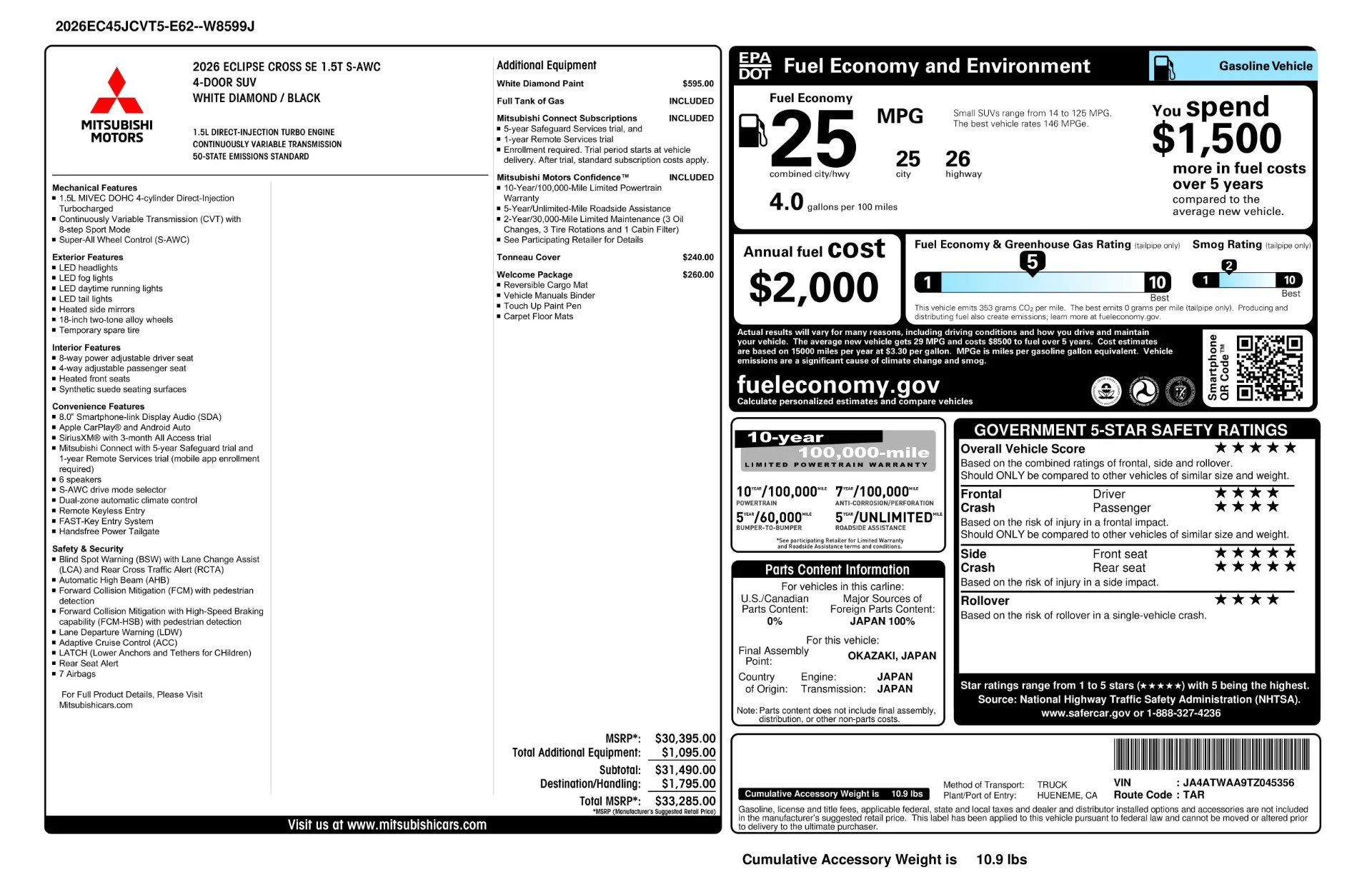 New 2026 White Diamond Mitsubishi SE image 11