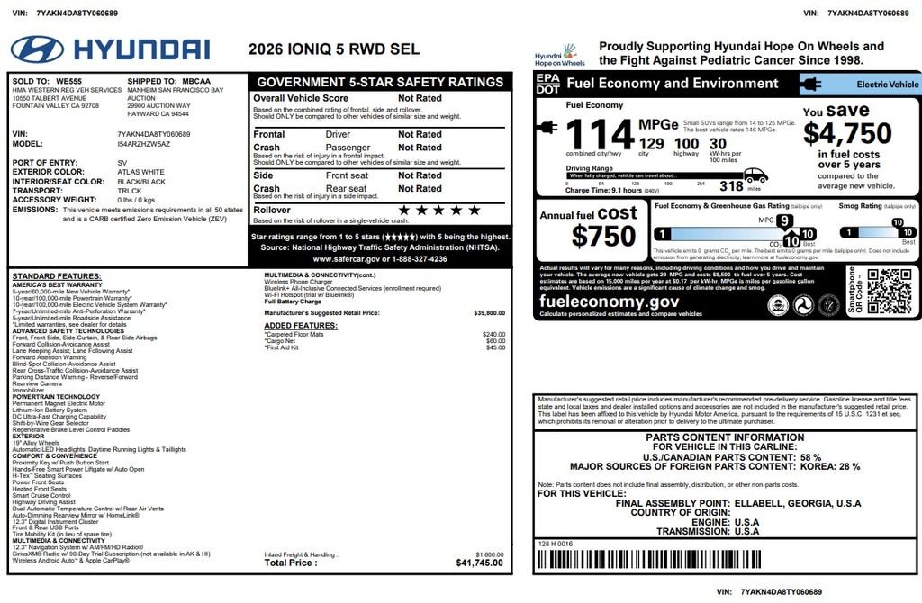 Used 2026 Hyundai IONIQ 5 SEL with VIN 7YAKN4DA8TY060689 for sale in Tempe, AZ