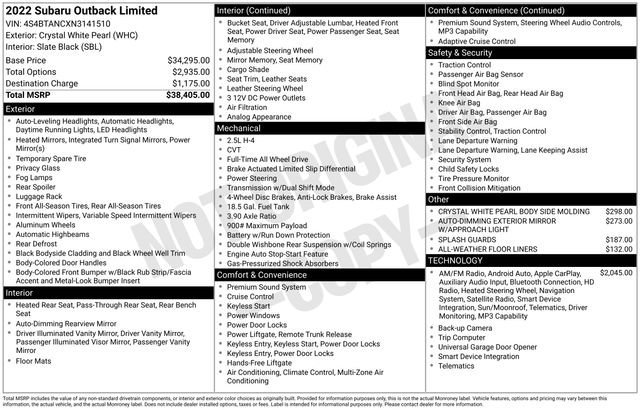 Used 2022 Crystal White Pearl Subaru Limited image 32