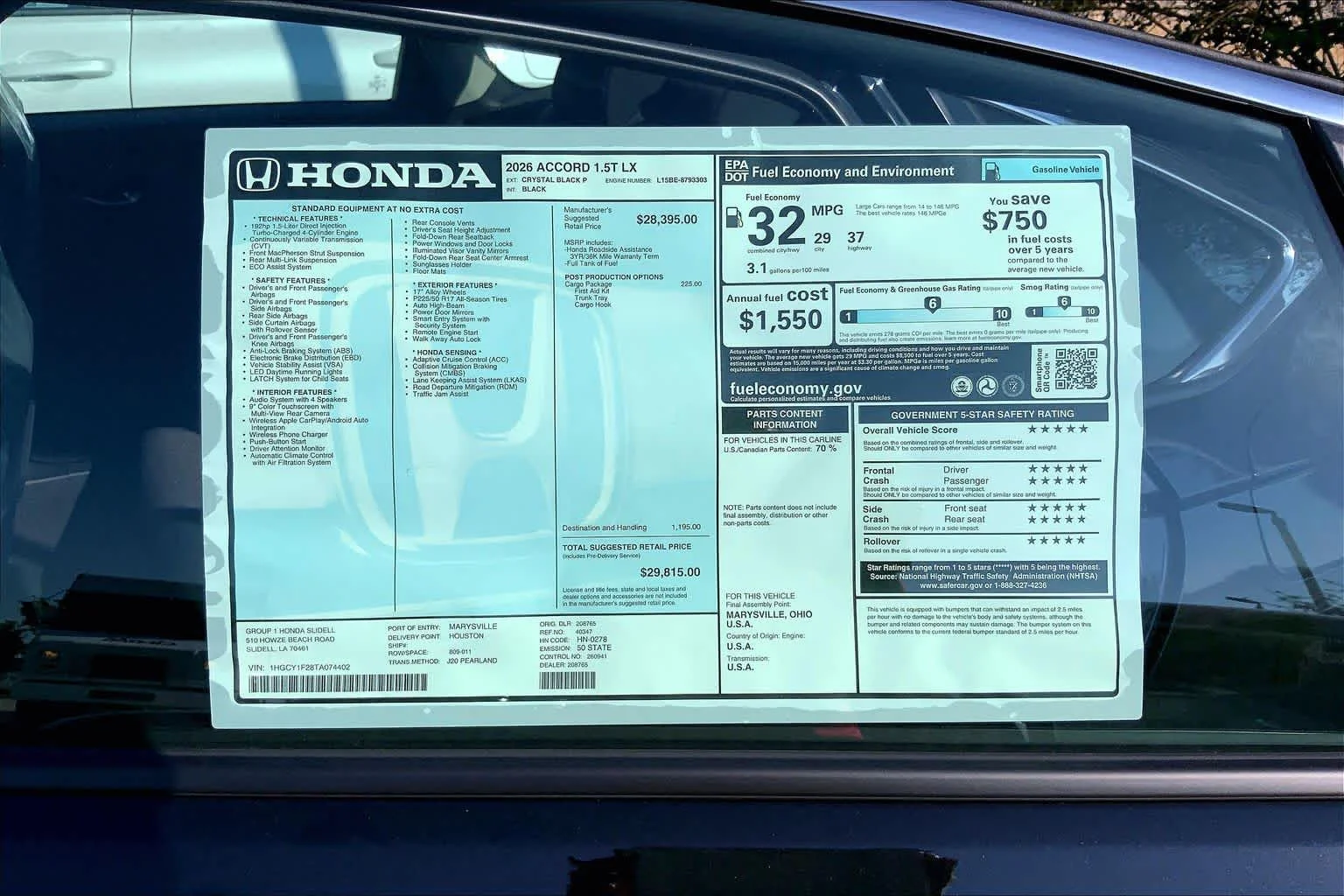 New 2026 Crystal Black Pearl Honda LX image 20