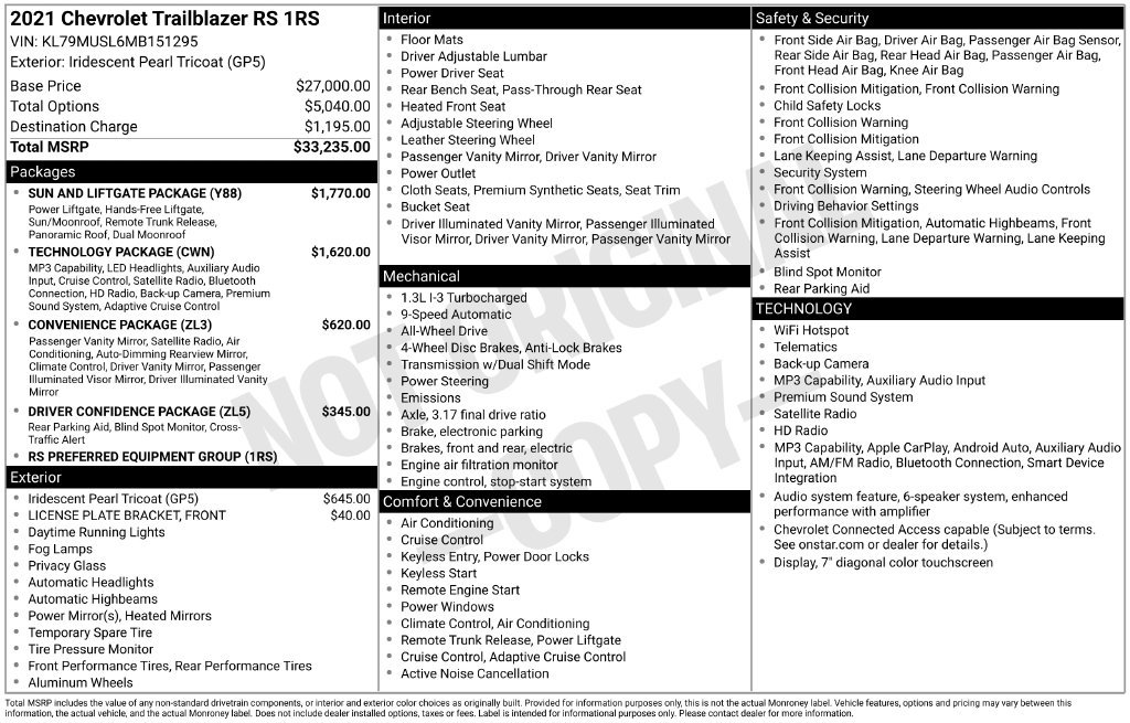 Used 2021 Beige Chevrolet RS image 2