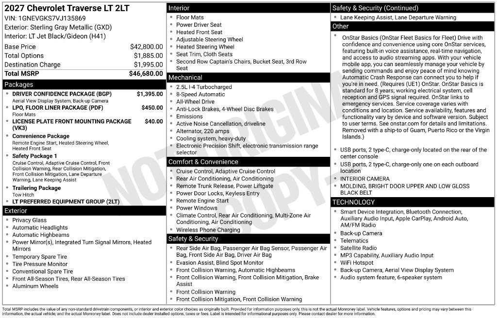 2027 Chevrolet Traverse LT - Photo 42