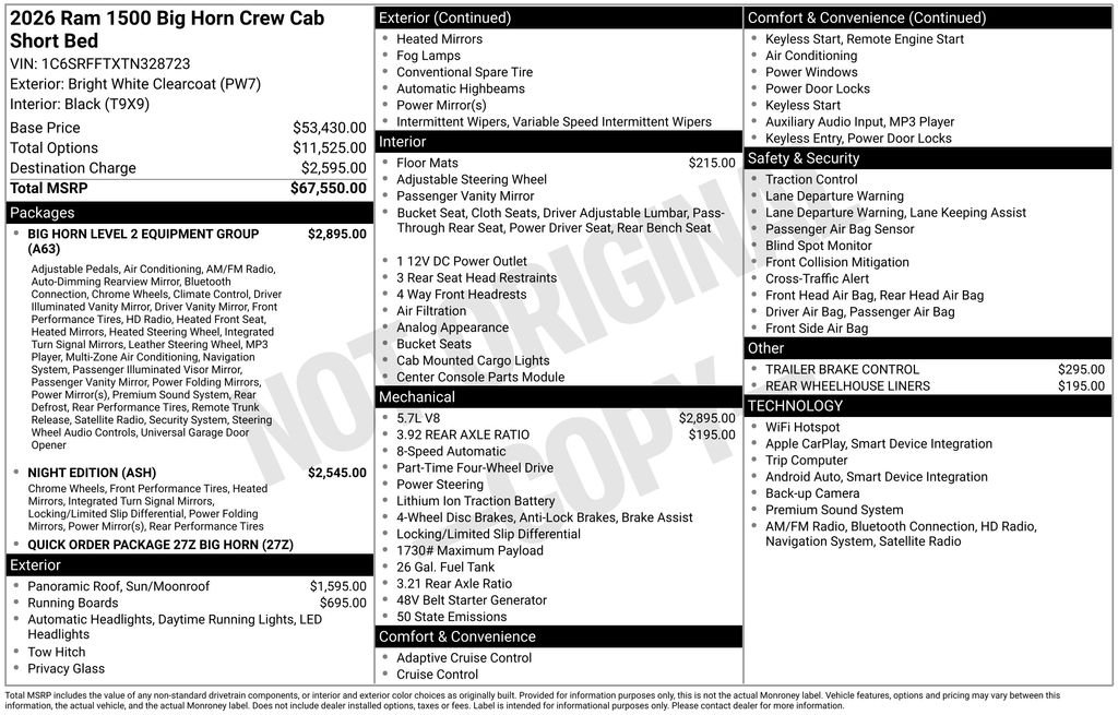 New 2026 Bright White Clearcoat RAM Big Horn/Lone Star image 3