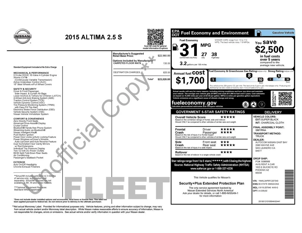 Used 2015 Black Nissan 2.5 S image 2
