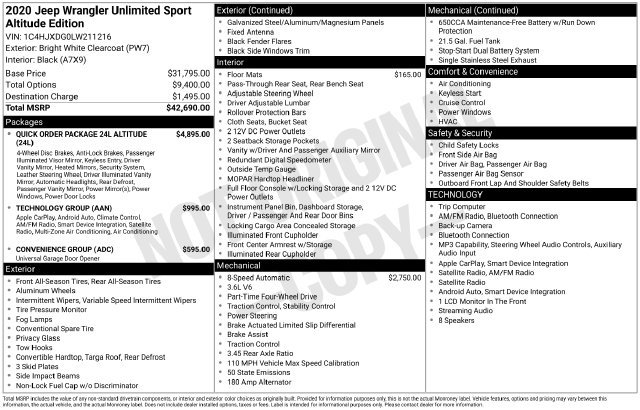 Used 2020 White Jeep Unlimited Sport Altitude image 32