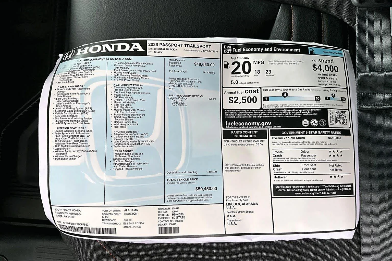 New 2026 Crystal Black Pearl Honda TrailSport image 22