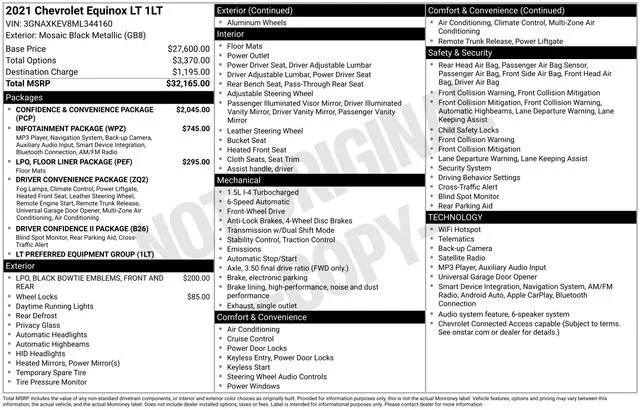 Used 2021 MOSAIC BLACK METALLIC Chevrolet LT image 3