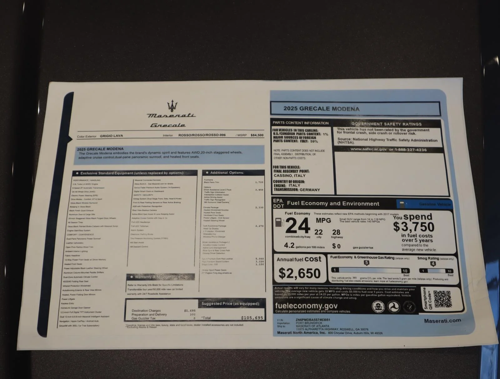 New 2025 Grigio Lava Metallic Maserati Modena AWD image 37