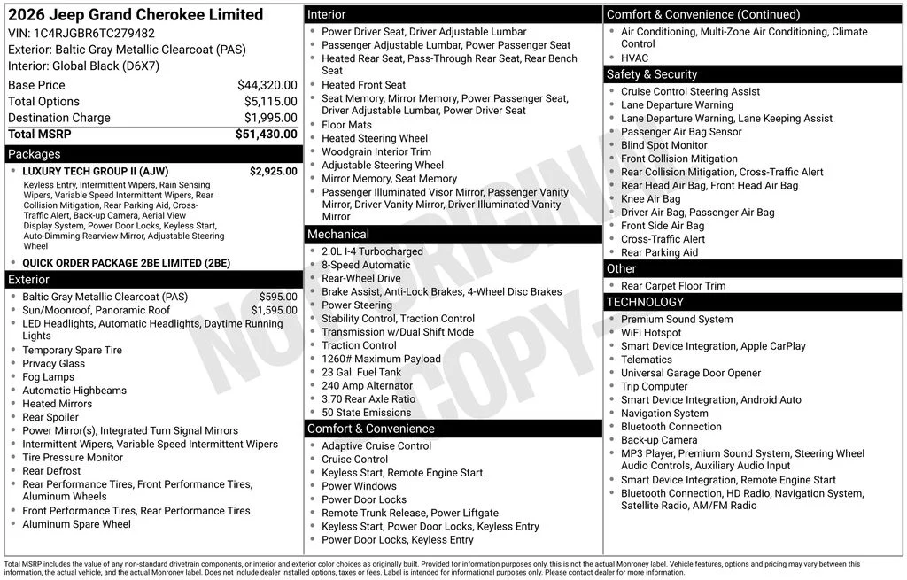 New 2026 Baltic Gray Metallic Clear-Coat Exterior Paint Jeep Limited image 4