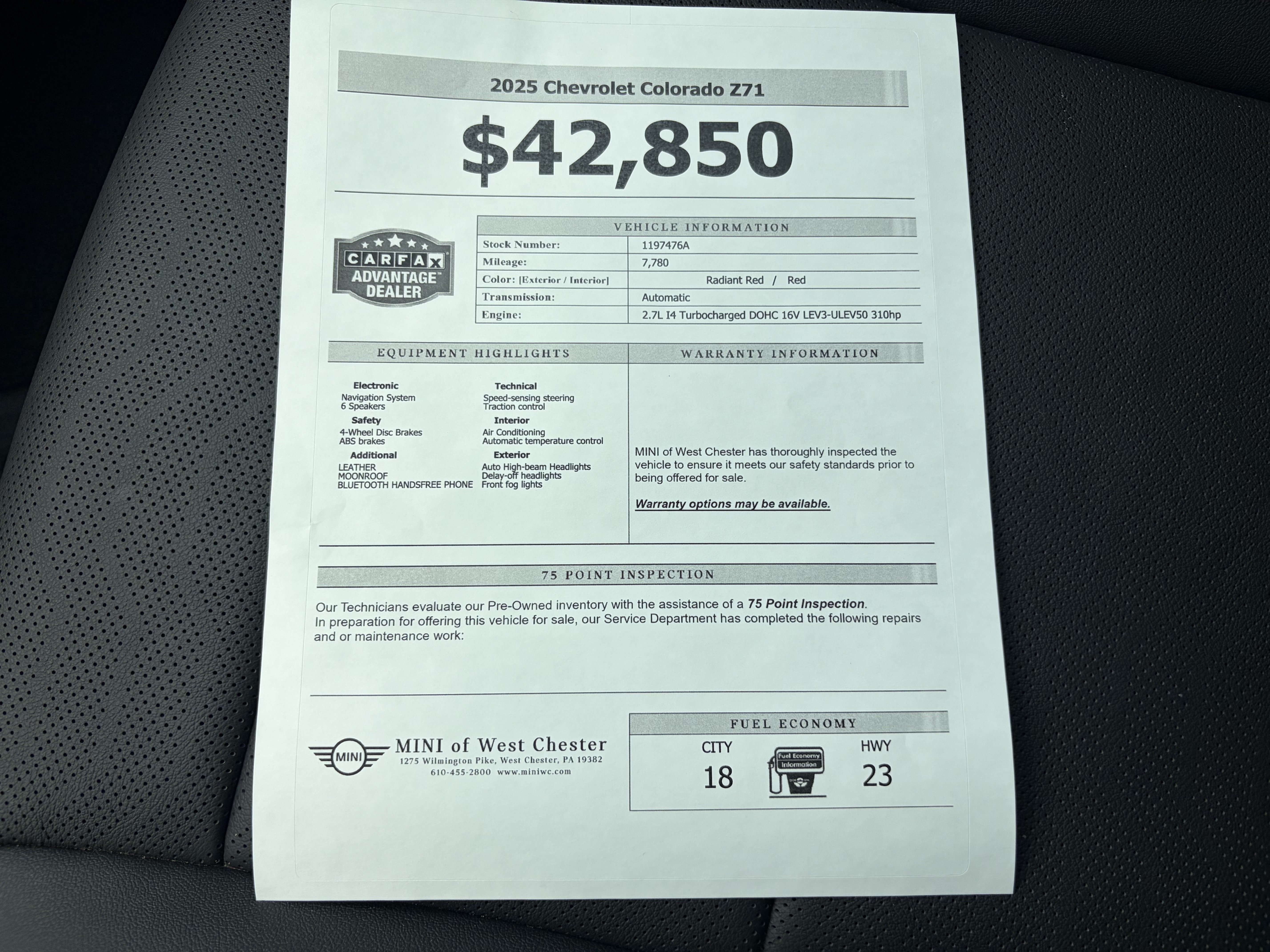 Used 2025 RADIANT RED TINTC Chevrolet Z71 image 18