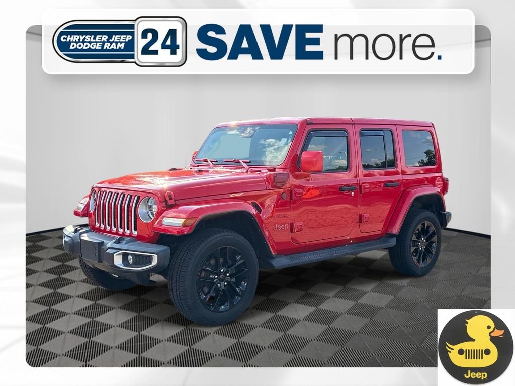 Used 2021 Red Jeep Unlimited Sahara 4xe image 1