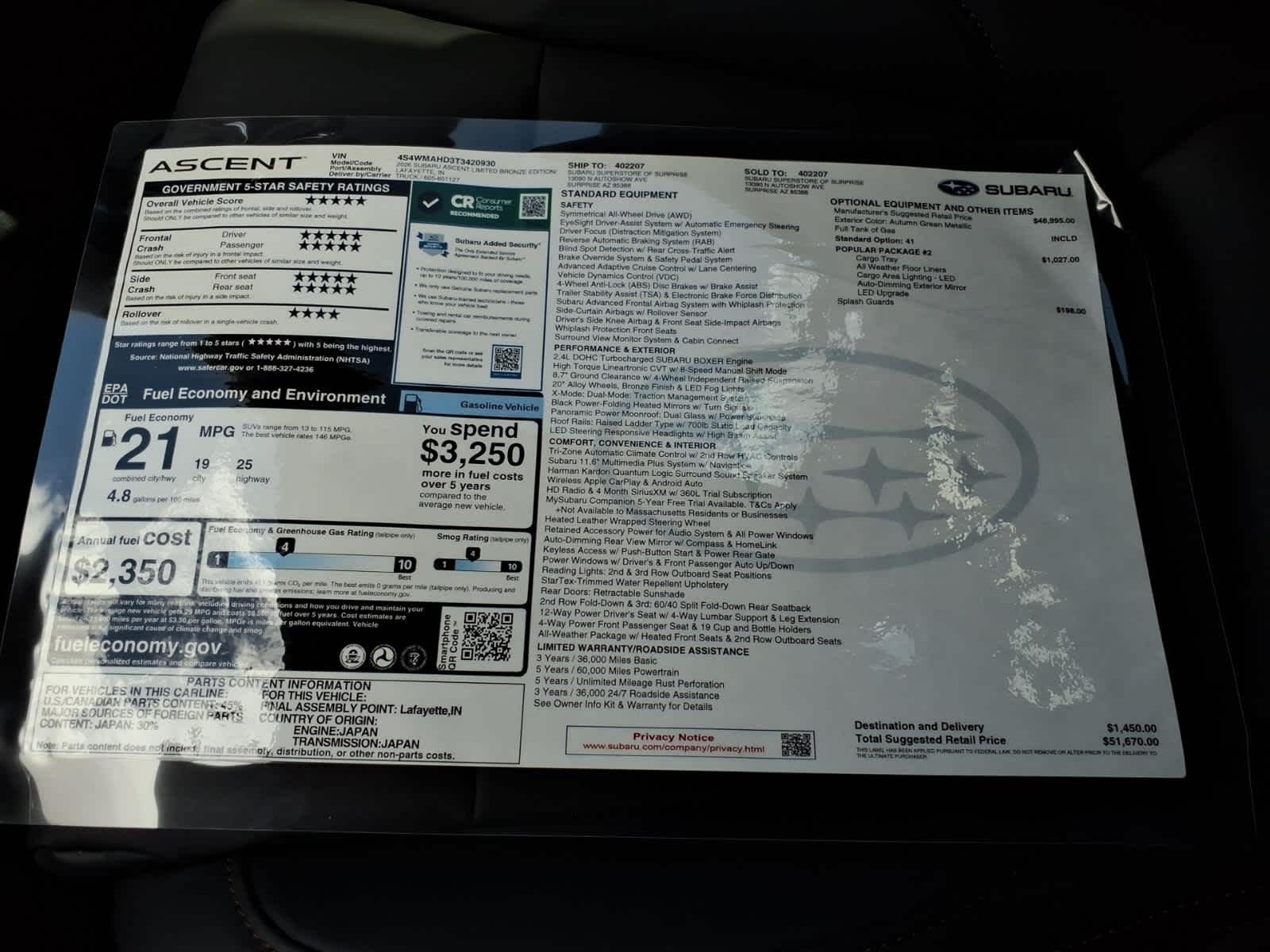 New 2026 AUTUMN GREEN METALLIC Subaru Limited Bronze Edition 7-Passenger image 40