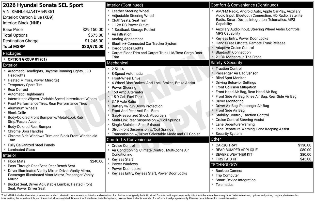 New 2026 Carbon Blue Hyundai SEL Sport image 4