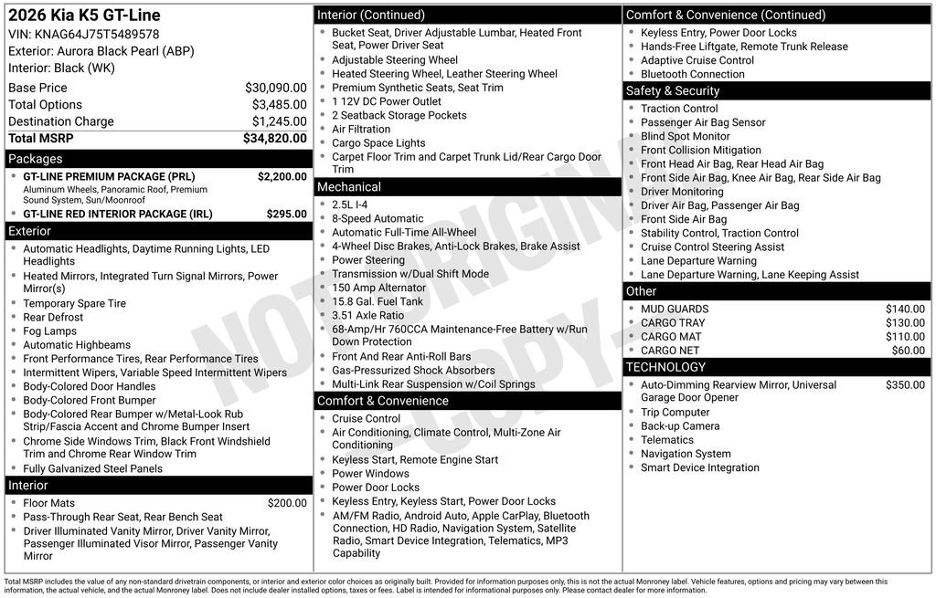 New 2026 Aurora Black Pearl Kia GT-Line AWD image 28