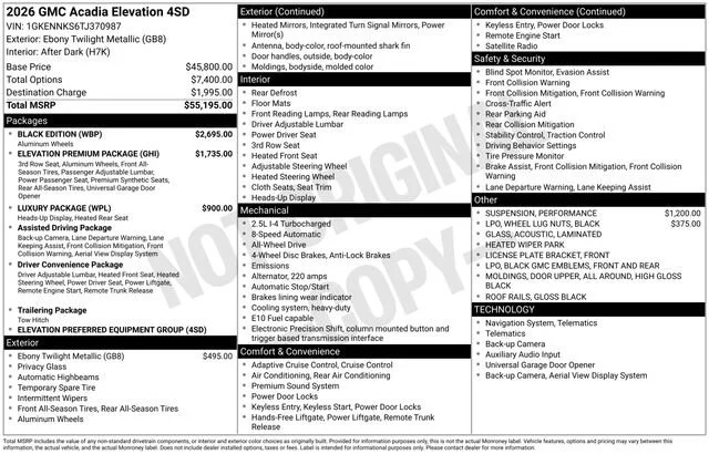New 2026 Ebony Twilight Metallic GMC Elevation image 20