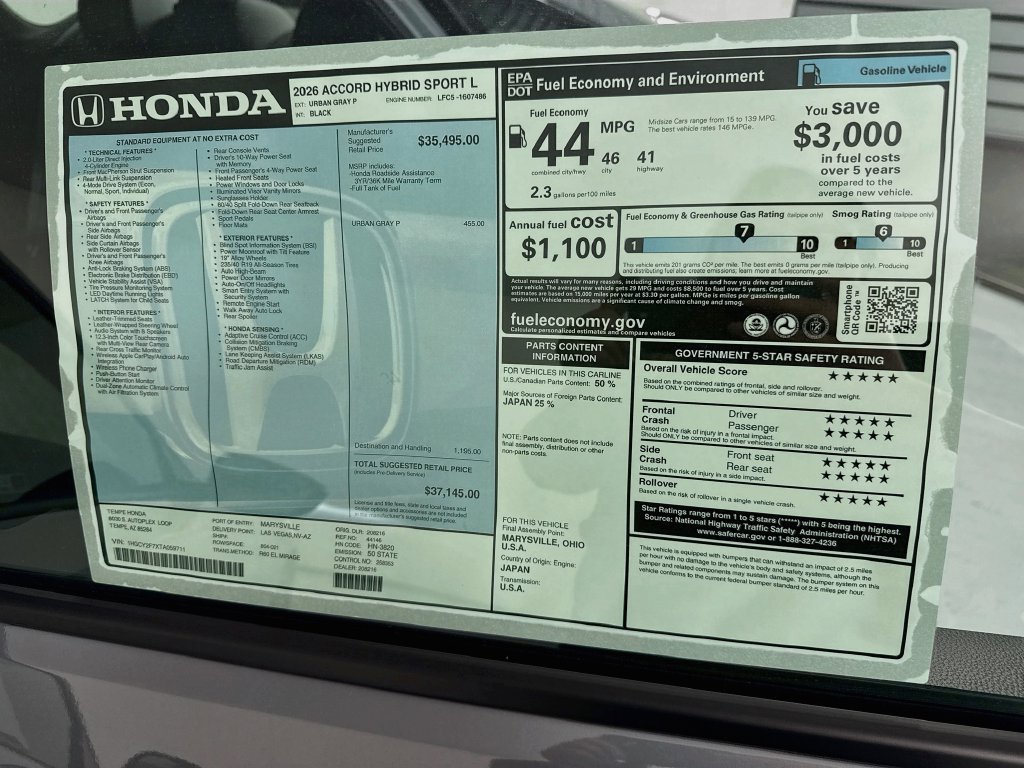 New 2026 Urban Gray Pearl Honda Sport-L image 9