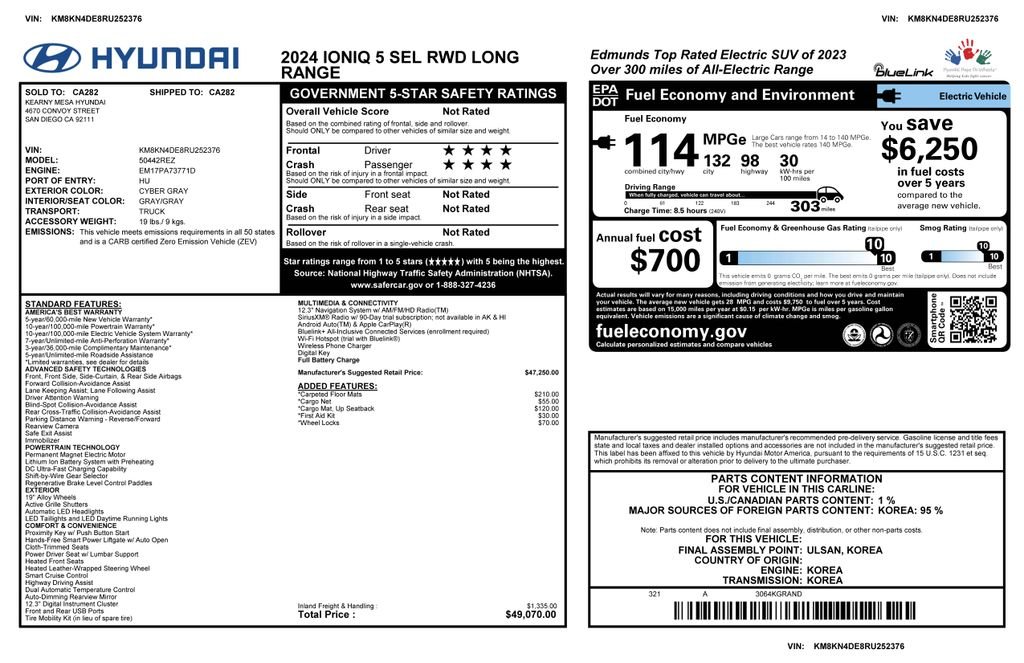 Certified Used 2024 Gray Hyundai SEL image 2
