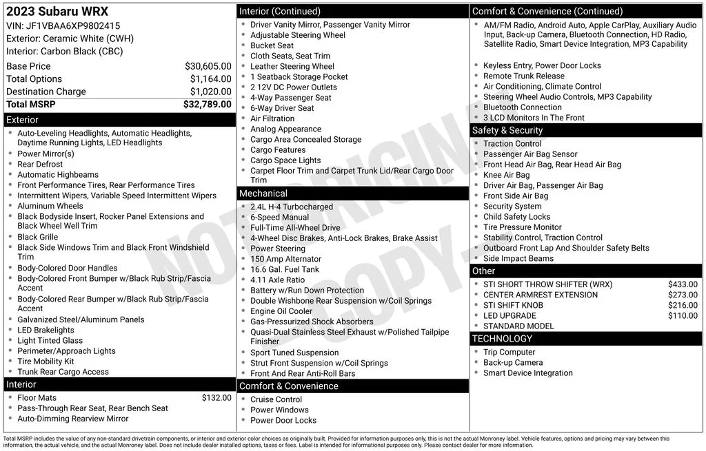 Used 2023 White Subaru Base image 7