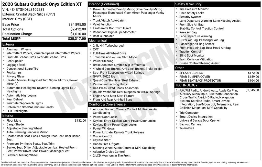 Used 2020 Black Subaru Onyx Edition XT image 9
