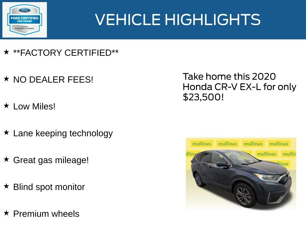 Certified Used 2020 Blue Honda EX-L image 11