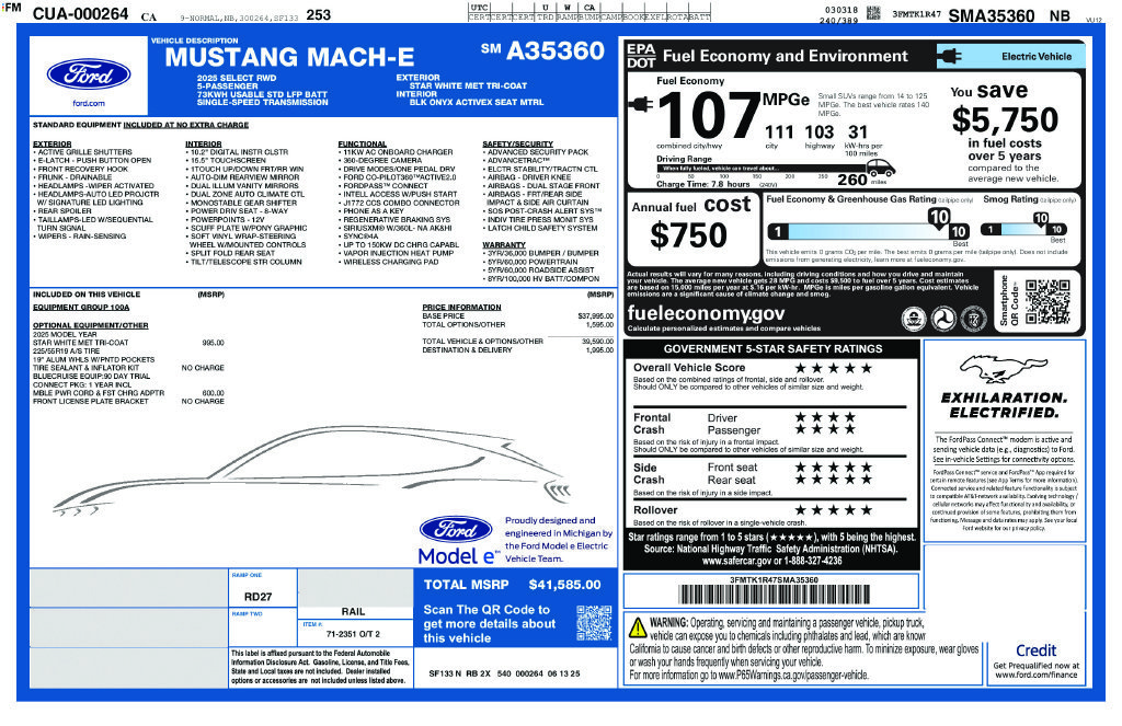 Used 2025 Ford Mustang Mach-E Select RWD with VIN 3FMTK1R47SMA35360 for sale in San Juan Capistrano, CA