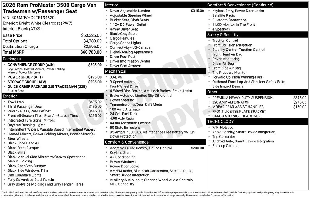 New 2026 Bright White Clear-Coat Exterior Paint RAM High Roof image 12