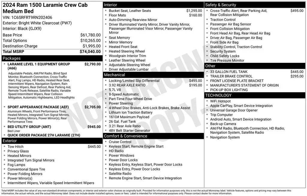 Used 2024 RAM Ram 1500 Pickup Laramie with VIN 1C6SRFRT9RN202406 for sale in Elk River, Minnesota