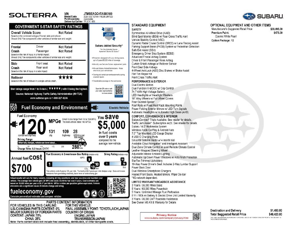 Certified Used 2026 White Subaru Premium image 4