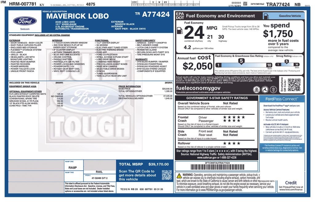 New 2026 Shadow Black Ford Maverick Lobo™ image 24