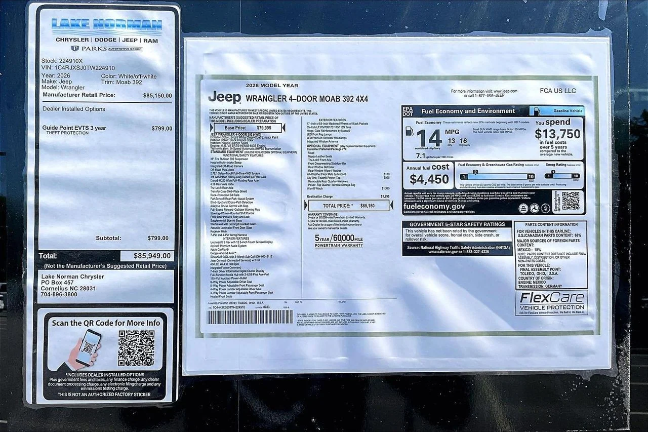 New 2026 Bright White Clear-Coat Exterior Paint Jeep Moab 392 image 37
