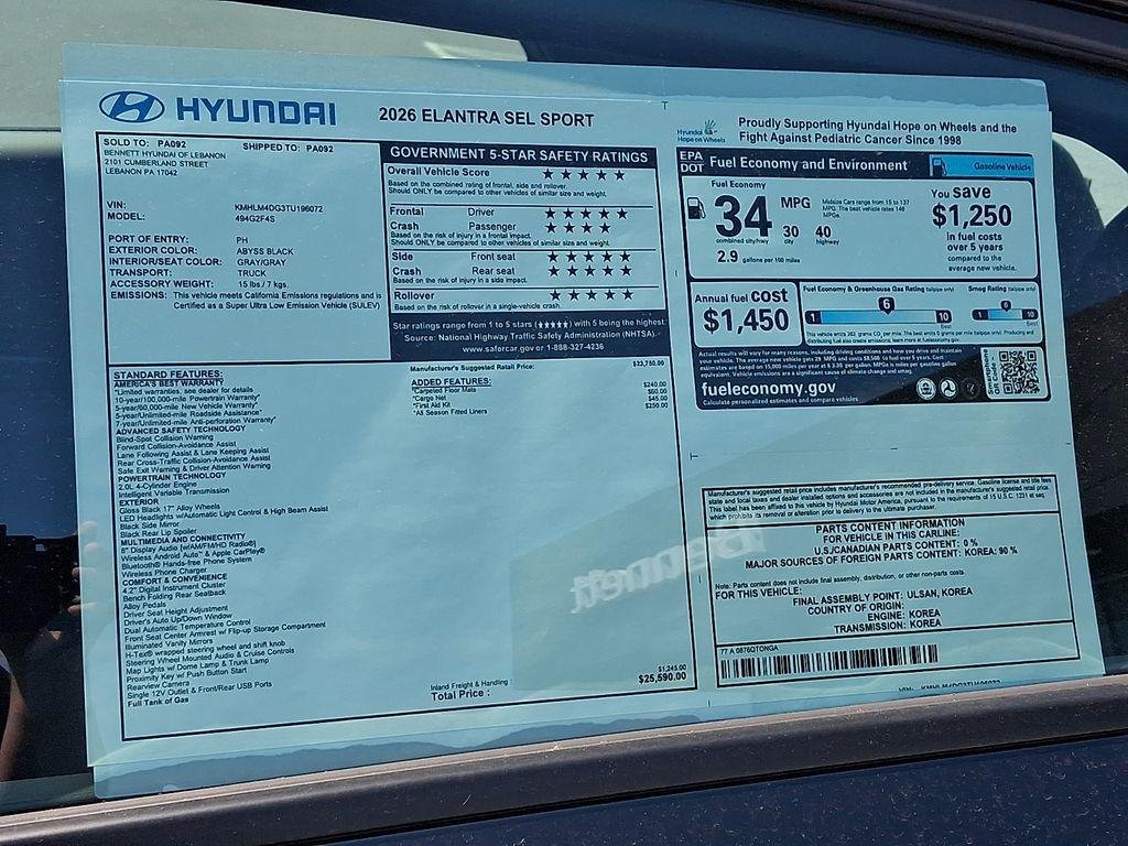 New 2026 Abyss Black Hyundai SEL Sport image 3