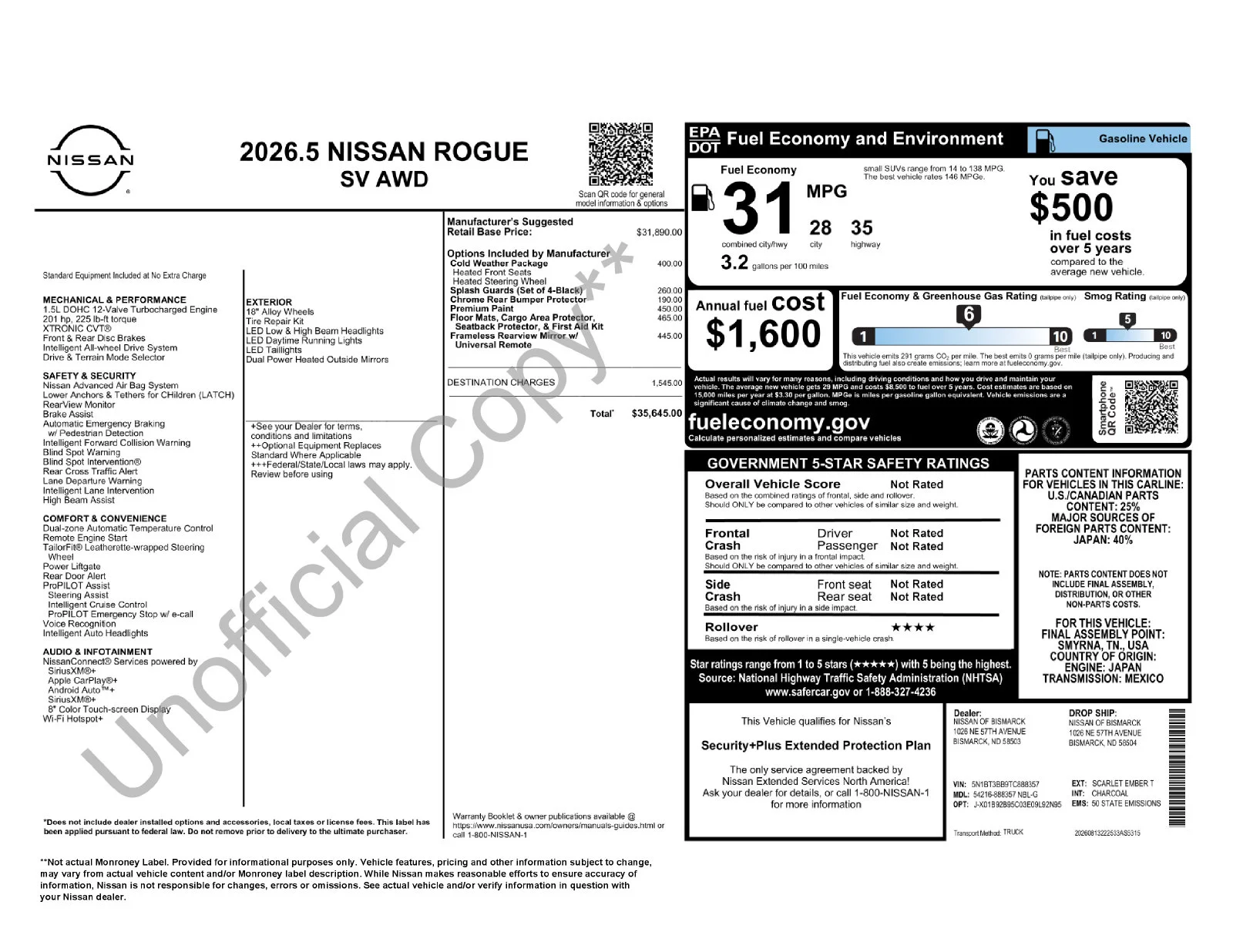 New 2026 Scarlet Ember Tintcoat Nissan SV image 65