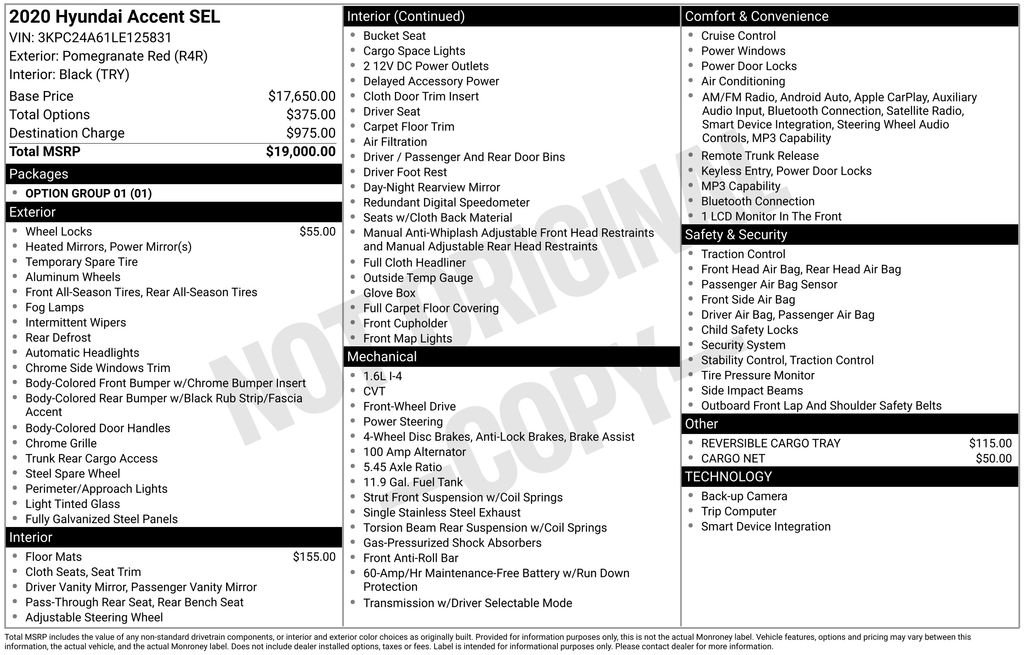 Used 2020 Hyundai Accent SEL with VIN 3KPC24A61LE125831 for sale in Sioux City, IA