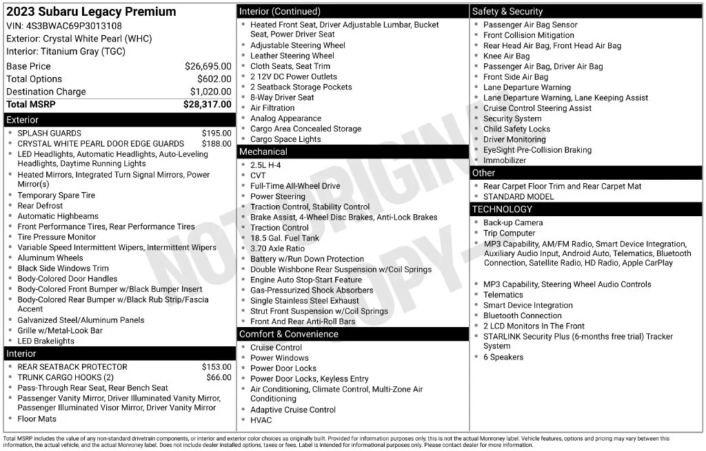 Used 2023 White Subaru Premium image 6