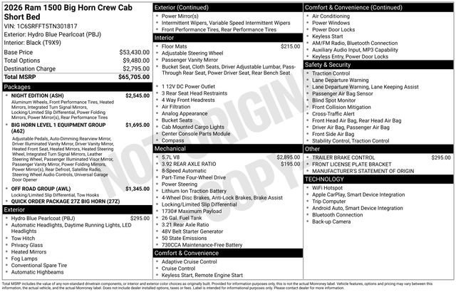 New 2026 Hydro Blue Pearl-Coat Exterior Paint RAM Big Horn image 33