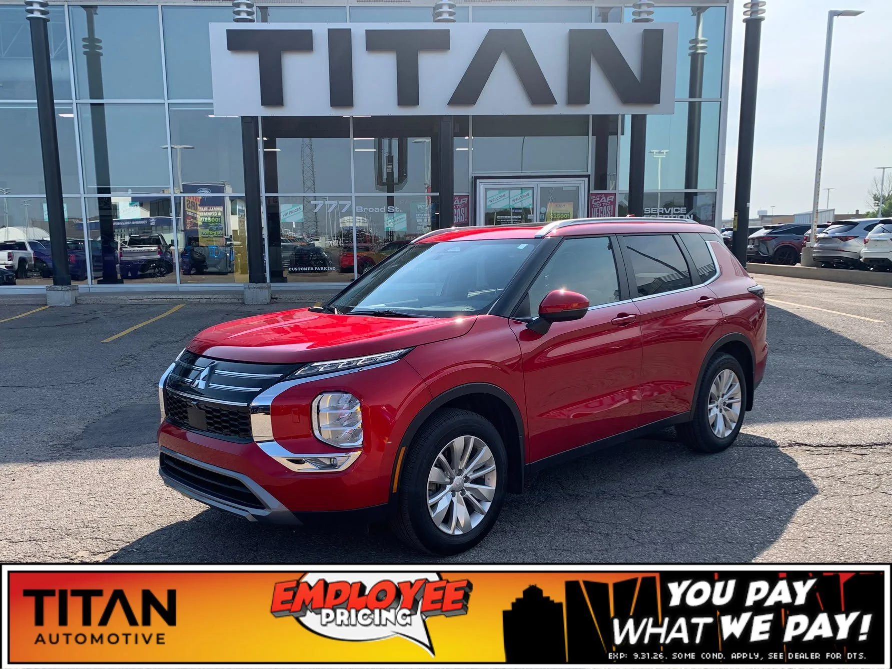 Certified Used 2025 Red Diamond Mitsubishi SE S-AWC*7 Pass | Htd Seats | Pano Roof | Htd Wheel | Yamaha Audio | Blind Spot Detection | CarPlay image 1
