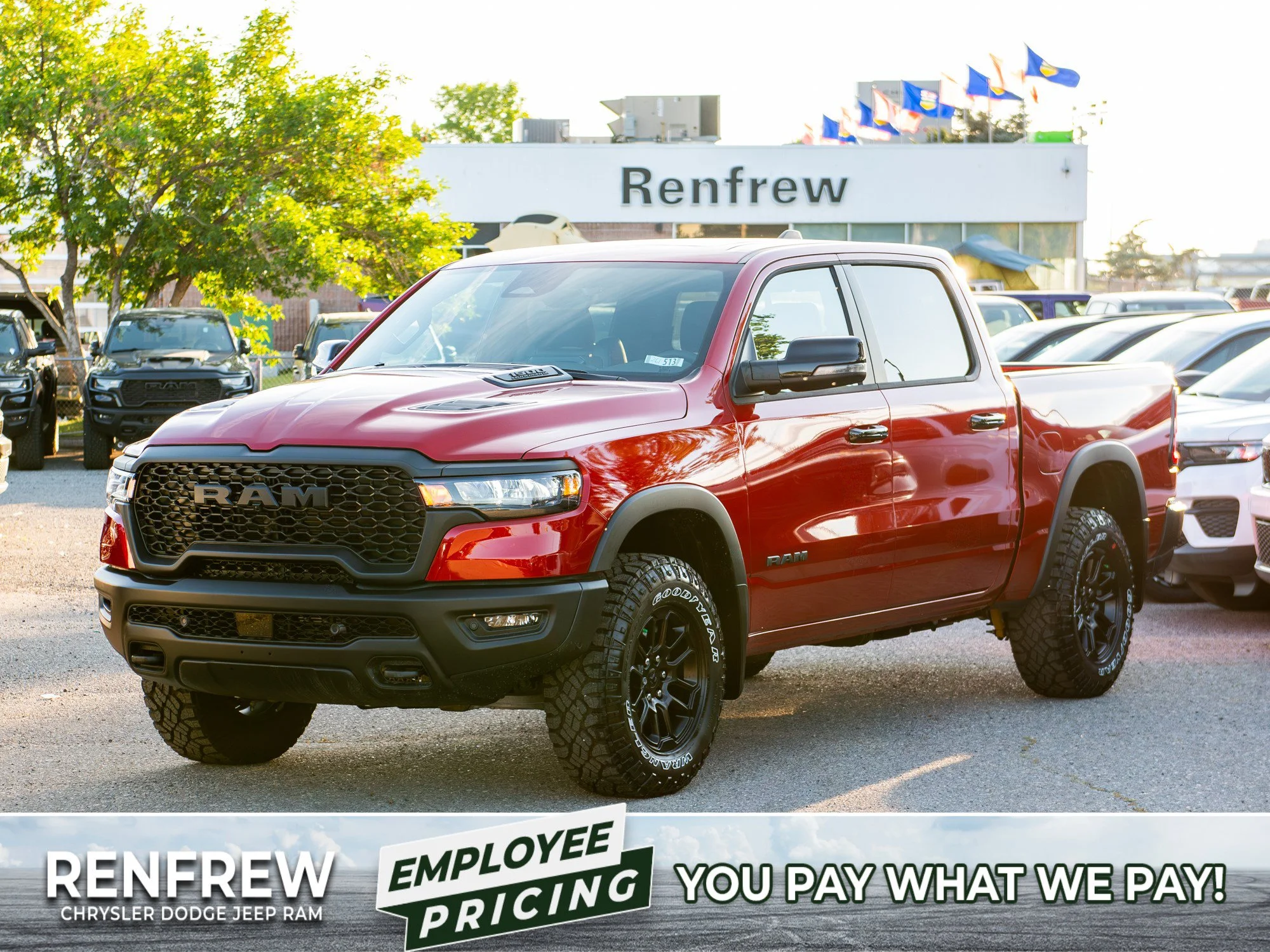New 2026 Red RAM Rebel* Crew Cab 4x4, Pano Sunroof, 33 Inch A/T Tires, Passenger Screen image 1