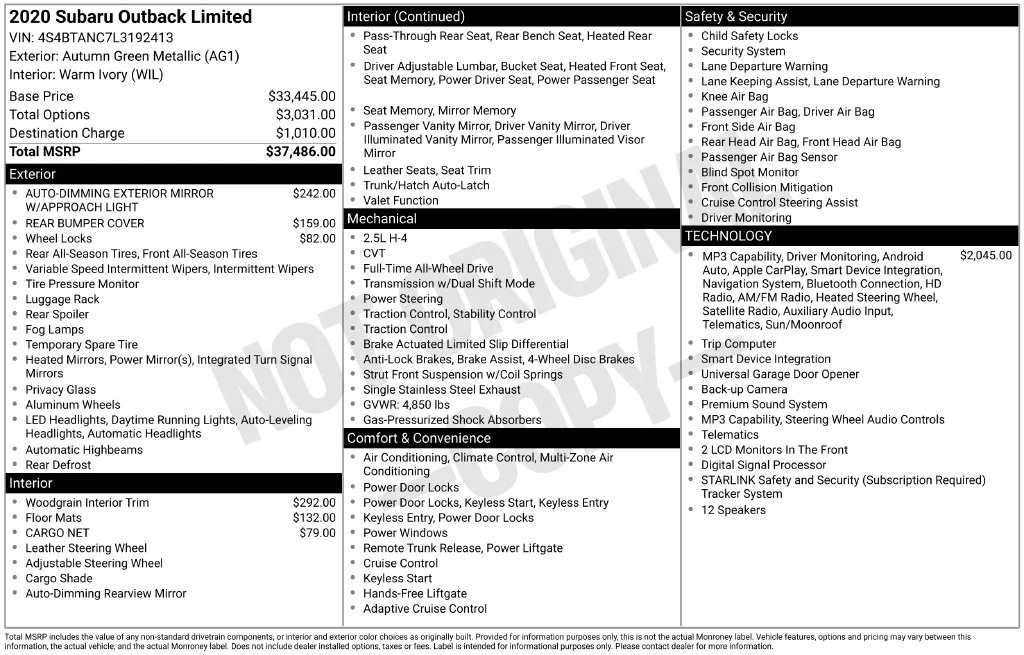 Used 2020 Brown Subaru Limited image 9