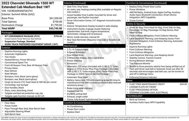 Used 2022 White Chevrolet WT image 7