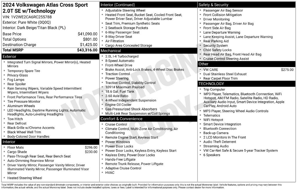 Used 2024 White Volkswagen 2.0T SE w/Technology image 8