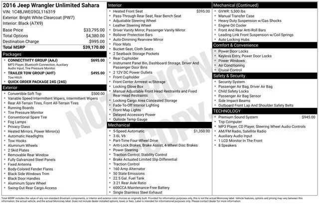 Used 2016 White Jeep Unlimited Sahara image 2