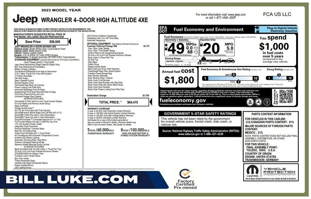 Used 2023 White Jeep Sahara 4xe image 1