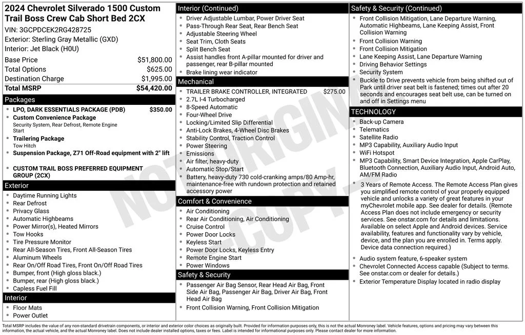 Used 2024 Gray Chevrolet Custom Trail Boss image 8