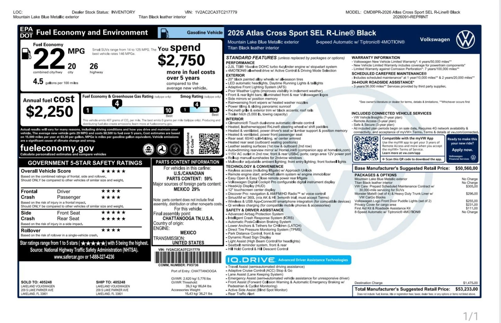 New 2026 Mountain  Lake Blue Metallic Volkswagen 2.0T SEL R-Line Black image 4