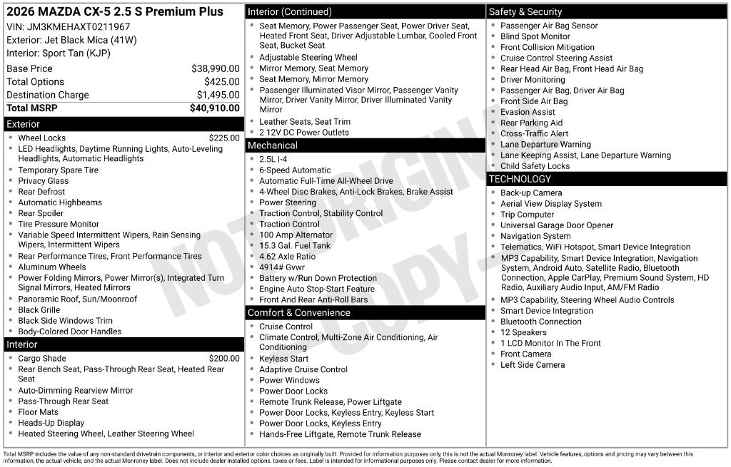 New 2026 Jet Black Mica Mazda 2.5 S Premium Plus AWD image 3