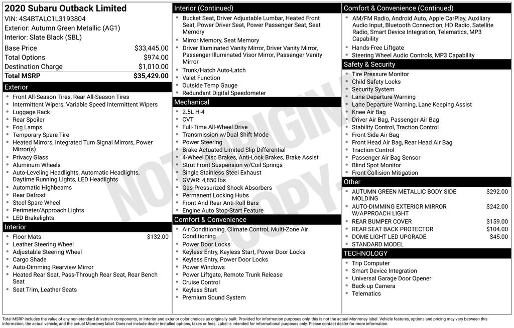 Used 2020 Brown Subaru Limited image 2